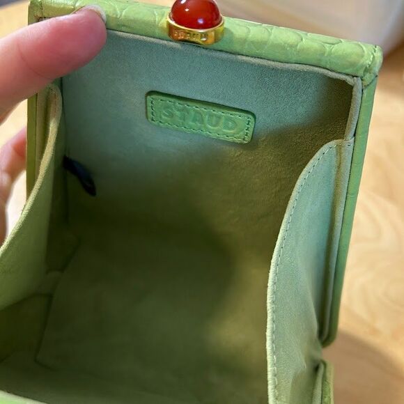 STAUD Kenny Croc-Embossed Leather Top Handle Bag Pistachio Green - Picture 9 of 12